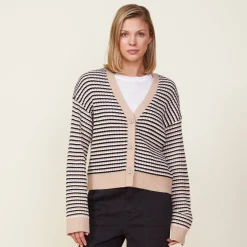 MONROW Merino Wool Cardigan DUSKWINTER/WHITEBLACKSTRIPES Shop